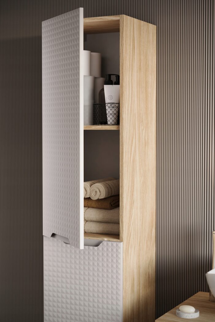 Szafka pod umywalkę LUXOR 60 cm dąb beżowy front 3 D wisząca drzwi