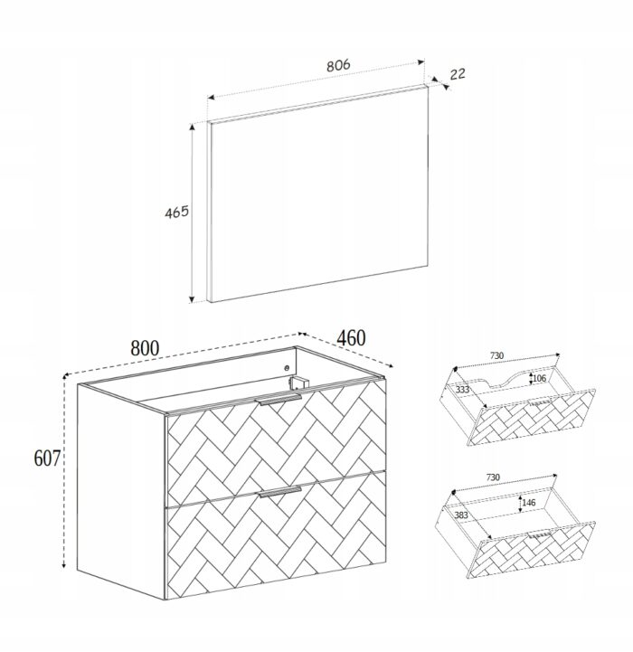 Szafka pod umywalkę MADIS 80 cm biała blat wotan wisząca pojemna szuflady frezowane fronty