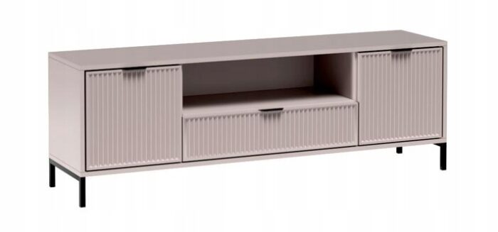 Szafka RTV LINK 165 cm kaszmir stolik pod telewizor ryflowane fronty metalowe nogi półka