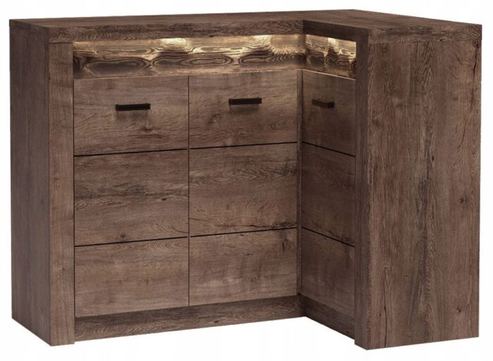 Komoda INDIANAPOLIS 91 x 131 cm jesion ciemny duża narożna drzwi półki