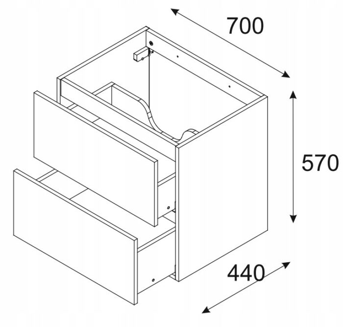 Szafka pod umywalkę LUXOR 70 cm dąb beżowy front 3 D wisząca pojemna szuflady