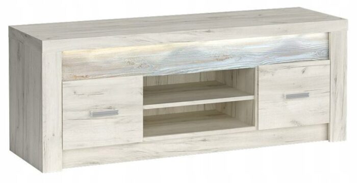 Szafka RTV INDIANAPOLIS 137 cm craft biały stolik pod telrwizor półki drzwi