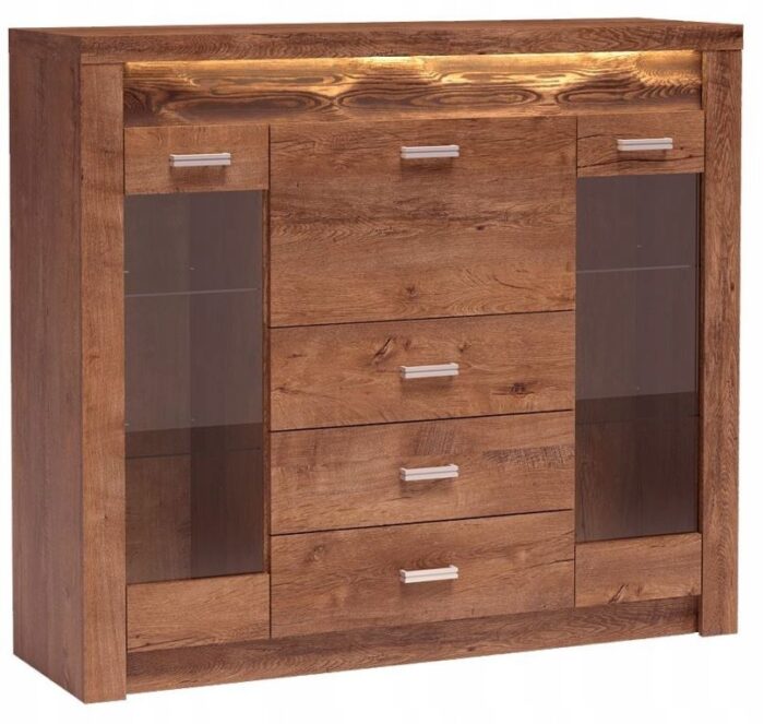 Witryna INDIANAPOLIS 137 cm jesion jasny komoda regał szuflady przeszklenia