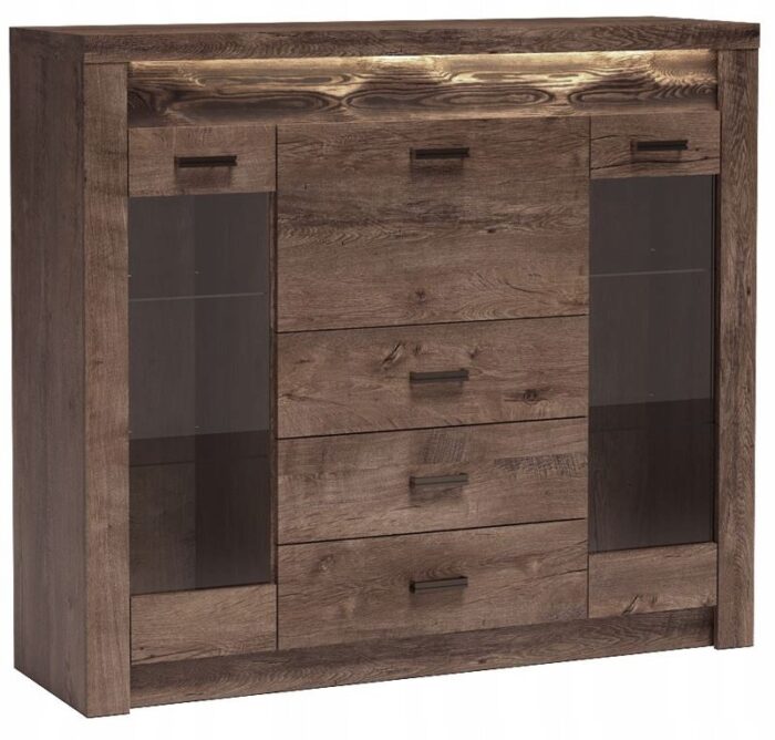 Witryna INDIANAPOLIS 137 cm jesion ciemny komoda regał szuflady przeszklenia