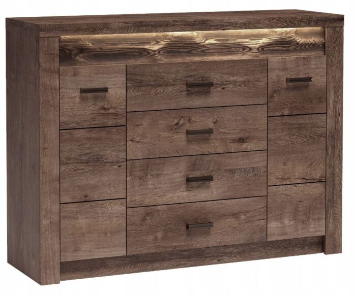 Komoda INDIANAPOLIS 137 cm jesion ciemny duża szuflady drzwi