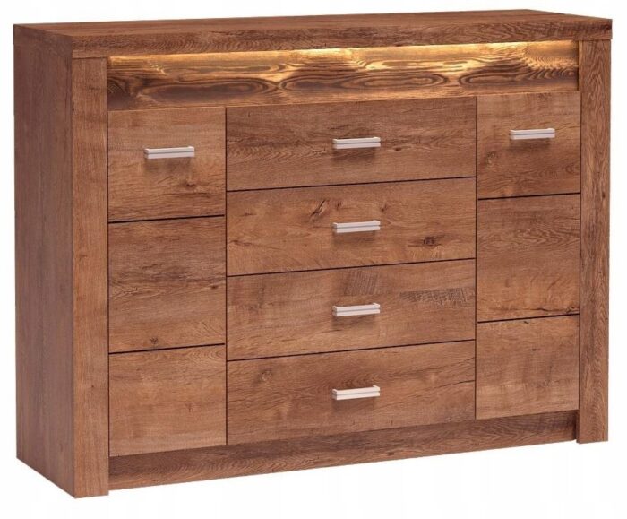 Komoda INDIANAPOLIS 137 cm jesion jasny duża szuflady drzwi