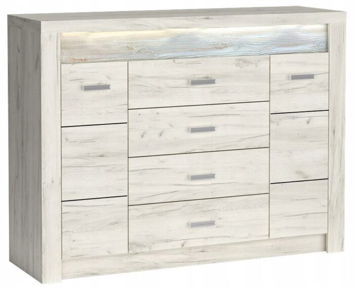 Komoda INDIANAPOLIS 137 cm craft biały pojemna duża szuflady drzwi