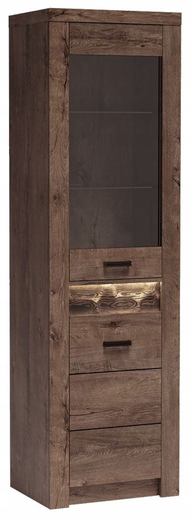 Witryna INDIANAPOLIS 56 cm jesion ciemny wysoka szafka regał półki drzwi przeszklenia