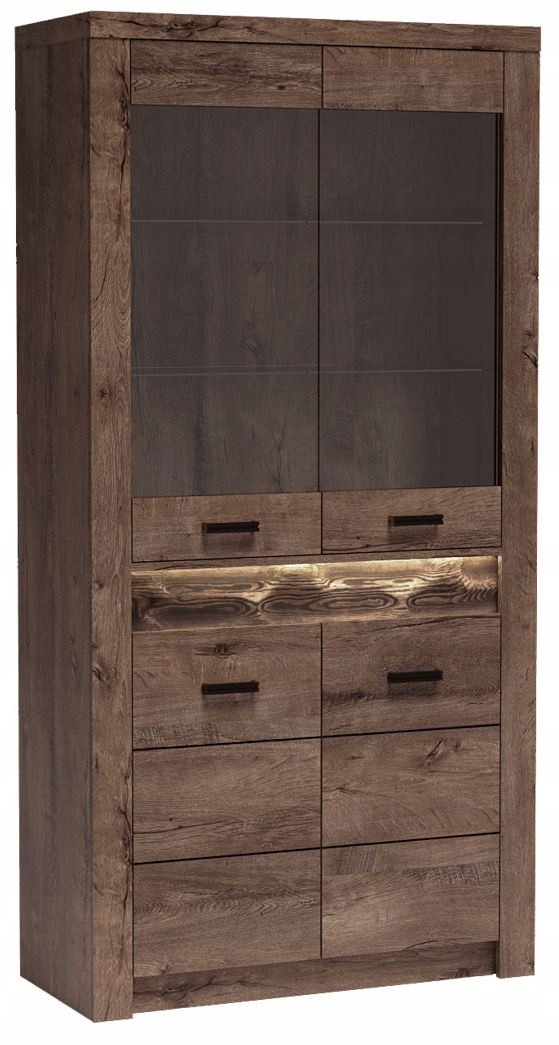 Witryna INDIANAPOLIS 96 cm jesion ciemny szafka regał półki drzwi przeszklenia