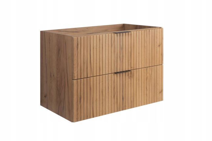 Szafka pod umywalkę FLOW 80 cm dąb craft wisząca pojemna szuflady ryflowane fronty