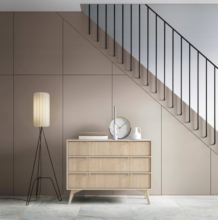 Komoda GRANNA 106 cm beż piaskowy z szufladami, wzór jodełki