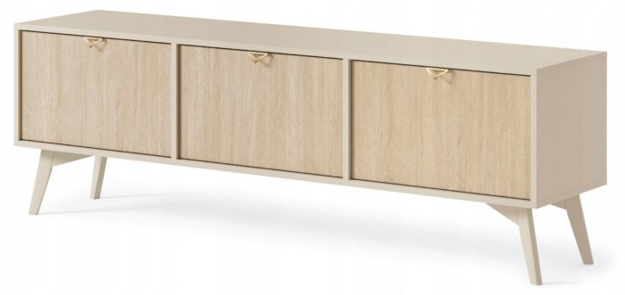 Szafka RTV GRANNA 158 cm beż piaskowy 3 drzwiczki, wzór jodełki