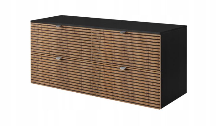 Szafka pod umywalkę AURA 120 cm czarny dąb blat loft pojemna szuflady frezowane fronty