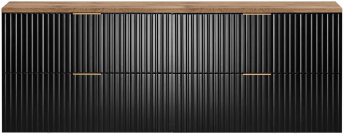 Szafka pod umywalkę FLOW 160 cm czarna blat wotan wisząca szuflady ryflowane fronty