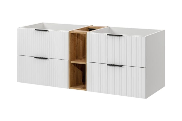 ADEL 140 cm biała szafka łazienkowa regał dąb wotan 4 szuflady ryflowany front