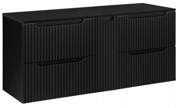 Szafka łazienkowa NOVA czarny 140 cm ryflowane fronty 1 drzwi 4 szuflady szeroka