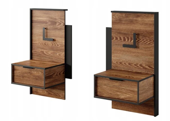 Szafka nocna MILTON 49 cm kasztan / antracyt ZESTAW 2 sztuk z oświetleniem i szufladami