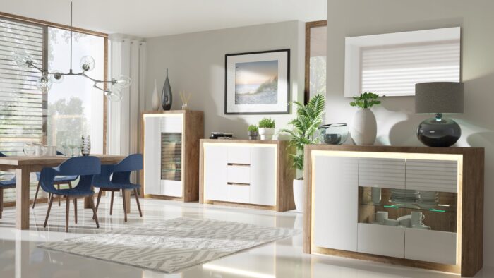 Ława GLOSS 110 cm dąb biały stolik kawowy półka