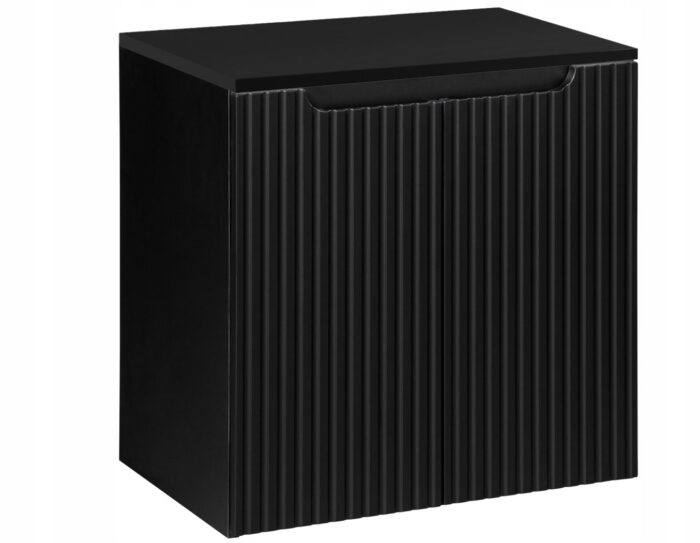 NOVA 60 cm czarna szafka łazienkowa z blatem drzwi ryflowane fronty