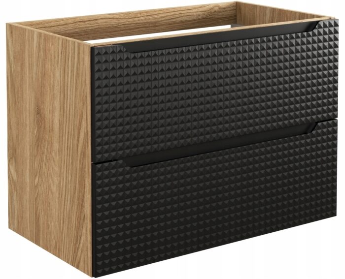 Szafka pod umywalkę LUXOR 80 cm dąb czarny front 3 D wisząca pojemna szuflady