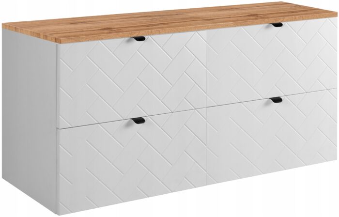 Szafka pod umywalkę MADIS 120 cm biała blat wotan wisząca pojemna szuflady frezowane fronty