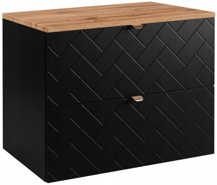 Szafka pod umywalkę MADIS 80 cm czarna blat wotan wisząca pojemna szuflady frezowane fronty