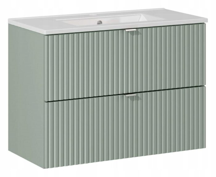 Szafka z umywalką LINE GREEN 80 cm zielona szałwia wisząca szuflady ryfowane franty
