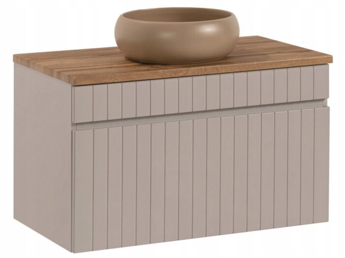 Szafka łazienkowa ICONIC 80 cm kaszmir wisząca blat umywalka szuflada frezowany front