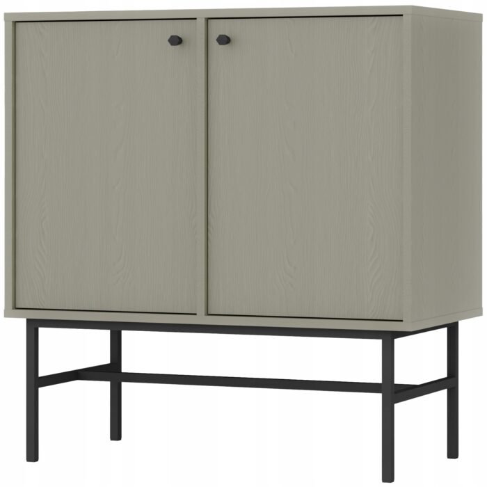 Komoda AVILA 84 cm zielona z drzwiami czarne metalowe nogi typ stelaż