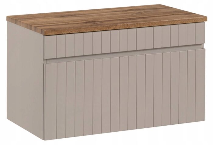 Szafka pod umywalkę ICONIC 80 cm kaszmir wisząca blat szuflada frezowany front
