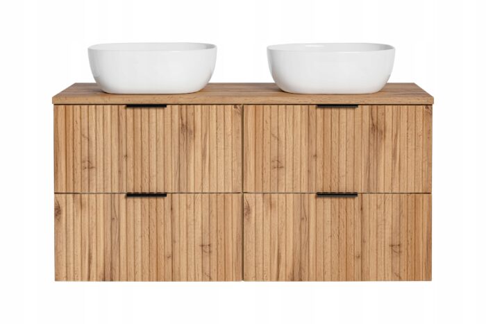 ADEL 120 cm dąb wotan szafka łazienkowa z umywalkami blat 4 szuflady ryflowane fronty szeroka