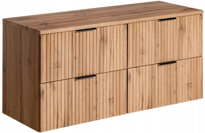 ADEL 120 cm dąb wotan szafka łazienkowa z blatem 4 szuflady ryflowane fronty szeroka