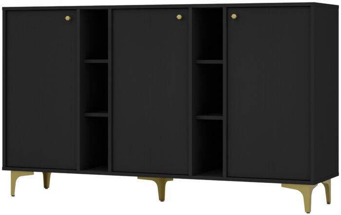 Komoda AVILA 158 cm czarna z drzwiami i półkami złote metalowe nogi typ rozgwiazda