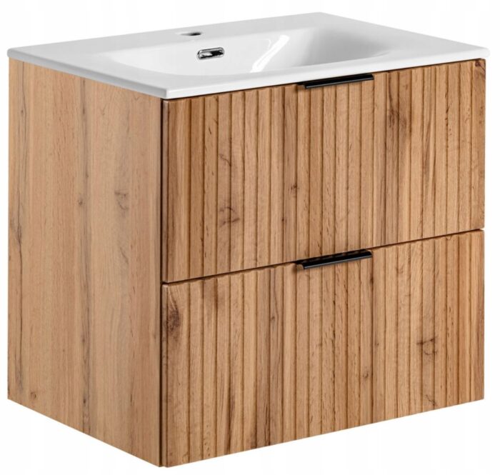 ADEL 60 cm dąb wotan szafka łazienkowa umywalka wpuszczana 2 szuflady ryflowane fronty