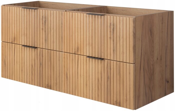 Szafka pod umywalkę FLOW 120 cm dąb craft wisząca pojemna szuflady ryflowane fronty