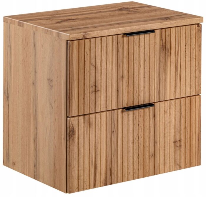 ADEL 60 cm dąb wotan szafka łazienkowa z blatem 2 szuflady ryflowane fronty