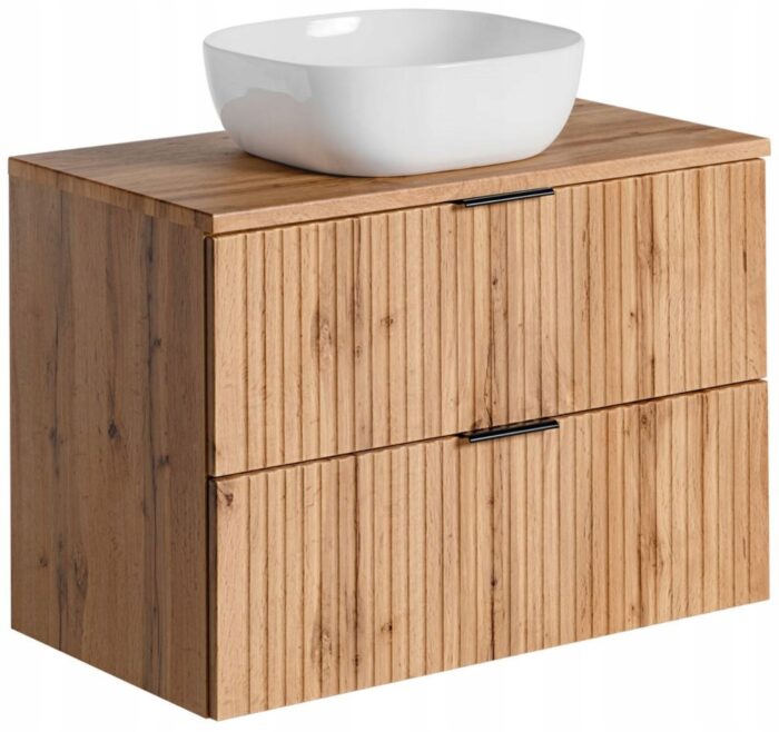 ADEL 80 cm dąb wotan szafka łazienkowa z umywalką blat 2 szuflady ryflowane fronty
