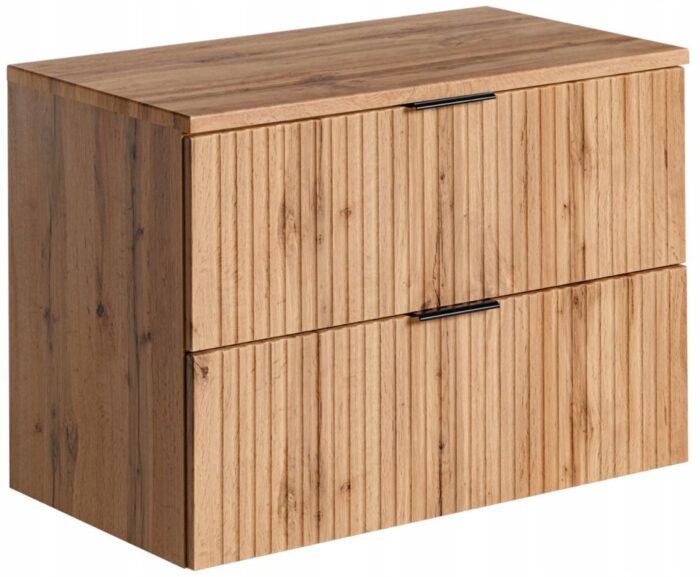 ADEL 80 cm dąb wotan szafka łazienkowa z blatem 2 szuflady ryflowane fronty