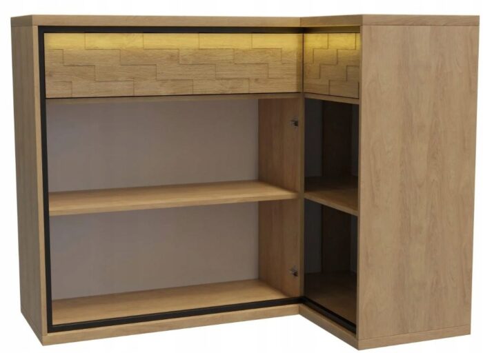 Komoda MILAN 127 cm dąb narożna pojemna szuflady drzwi ozdobny panel