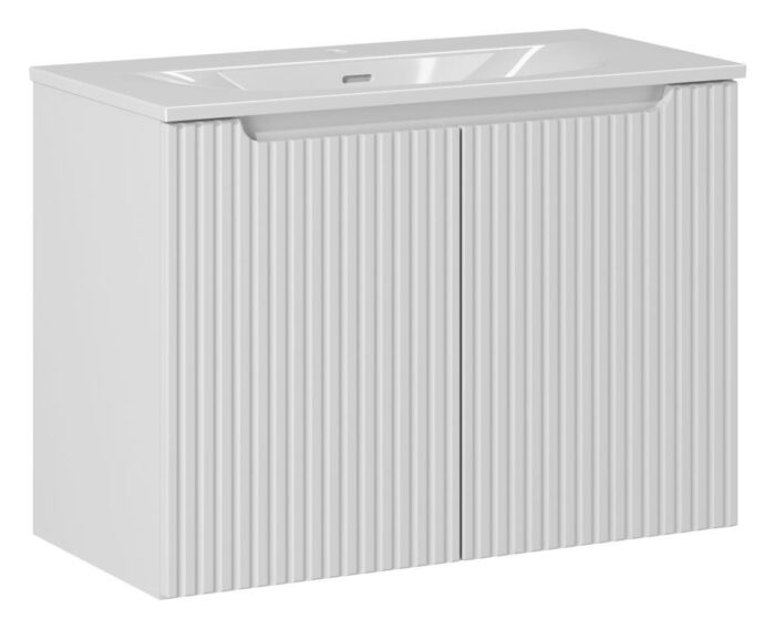 Szafka łazienkowa NOVA biały 80 cm umywalka wpuszczana 2 drzwi ryflowane fronty