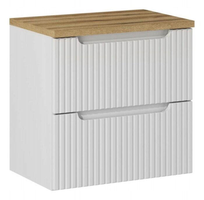 Szafka łazienkowa NOVA biały 60 cm blat dąb ryflowane fronty 2 szuflady uniwersalna