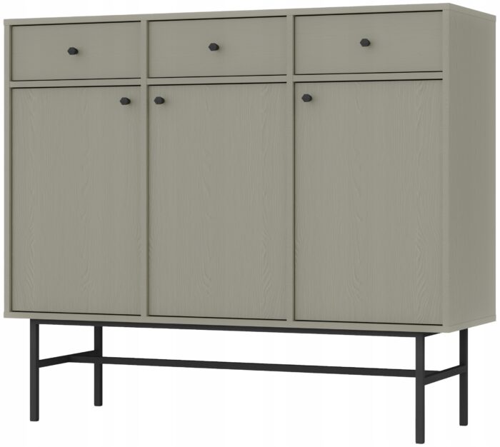 Komoda AVILA 125 cm zielona z drzwiami i szufladami czarne metalowe nogi typ stelaż
