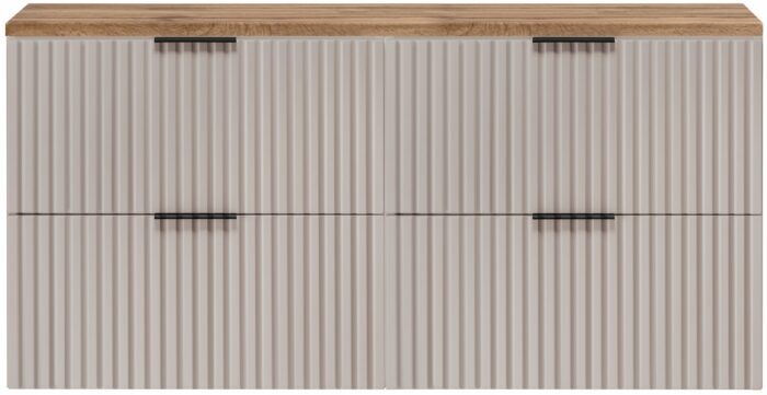 Szafka pod umywalkę FLOW 120 cm kaszmir blat wotan wisząca szuflady ryflowane fronty