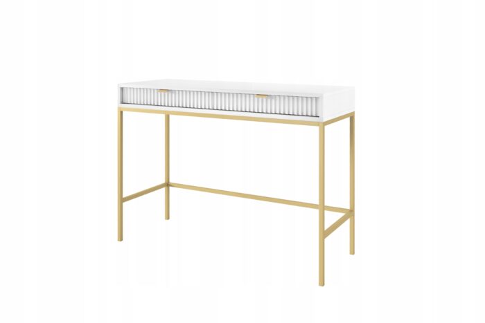 Toaletka BELLAZA L-104 cm biała z 2 szufladami i metalowym złotymi nogami