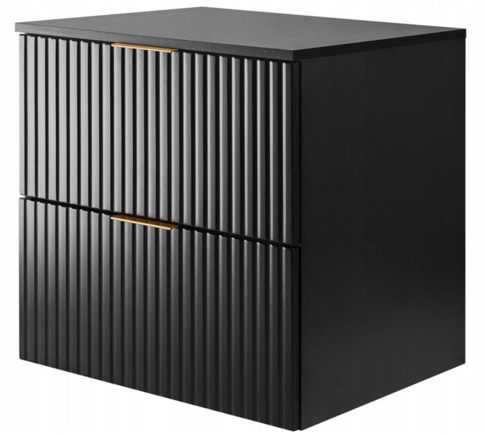 Szafka pod umywalkę FLOW 60 cm czarna wisząca pojemna blat szuflady ryflowane fronty