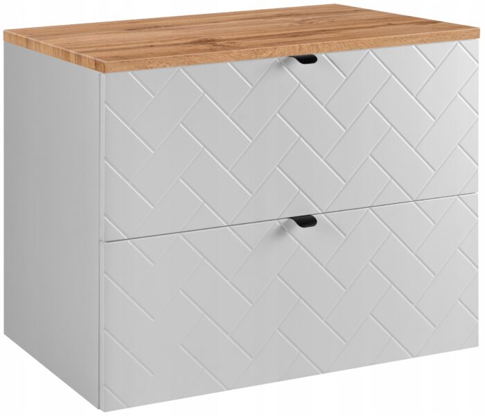 Szafka pod umywalkę MADIS 80 cm biała blat wotan wisząca pojemna szuflady frezowane fronty