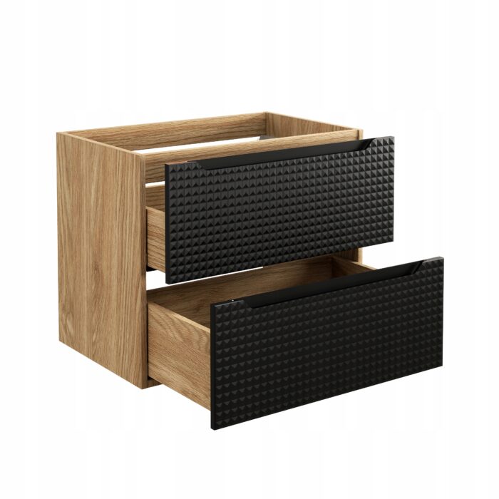 Szafka pod umywalkę LUXOR 70 cm dąb czarny front 3 D wisząca pojemna szuflady