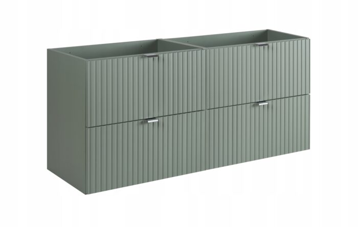 Szafka pod umywalkę LINE GREEN 120 cm zielona blat dąb szuflady ryflowane fronty