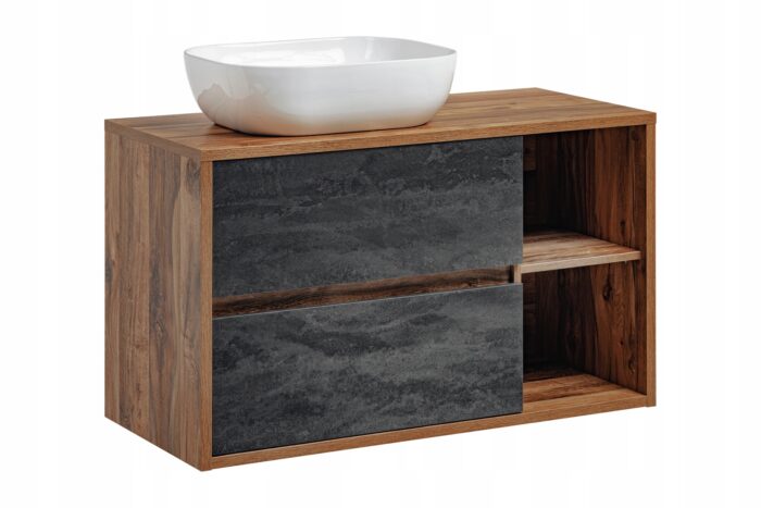 Szafka z umywalką HAMPTON 100 cm dąb beton wisząca blat szuflady regał