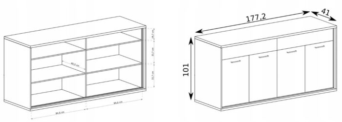 Komoda MILAN 177 cm dąb duża pojemna szuflady drzwi ozdobny panel